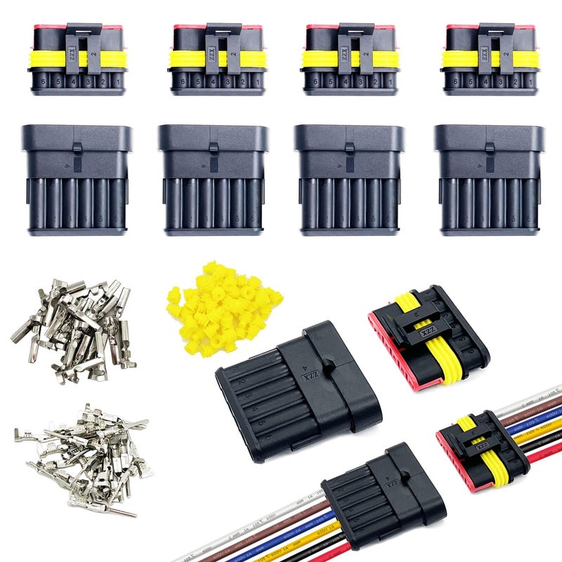 Twippo 5 Kit 6 Pin Connector Automotive Electrical Connectors Quick Connect and Disconnect 6 Wire Connectors Waterproof Connector 6 Way - Image 1